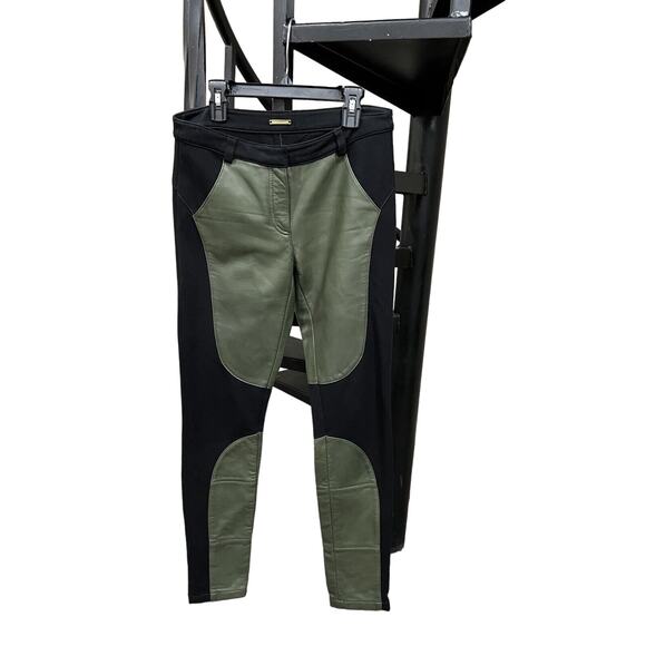 Rebecca Minkoff Pants 2‎ Lamb Leather Green Black Riding Pants Equestrian Luxury - Picture 1 of 10